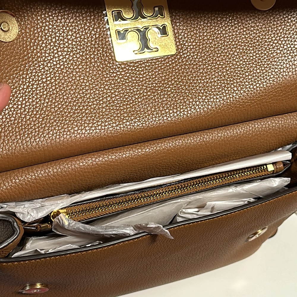 Tory Burch Britten Flap Shoulder Bag— Bark/209 - Picture 8 of 14